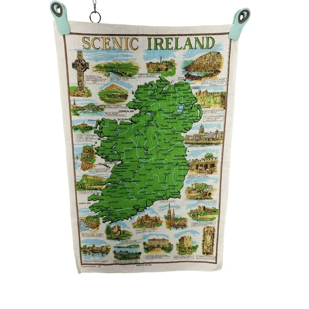 Vintage Scenic Ireland‎ Decorative Map Of Ireland Tea Towel